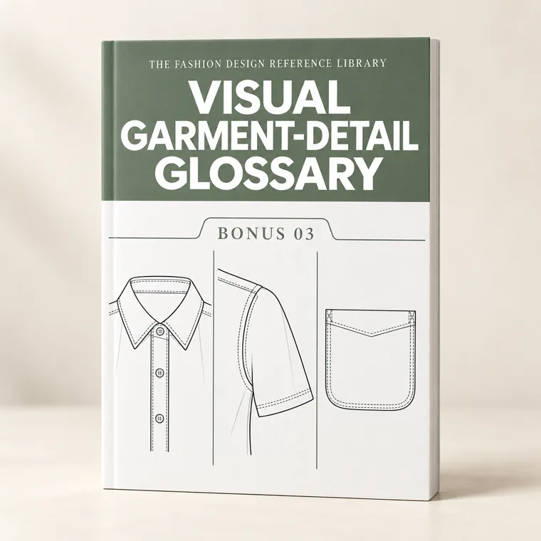3D book-style mockup of the digital visual garment-detail glossary