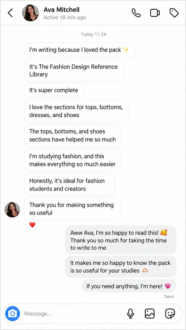 Ava's feedback about the fashion reference library