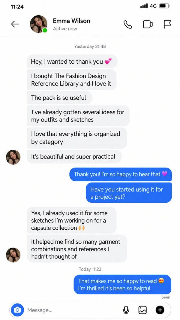 Emma's feedback about the fashion reference library