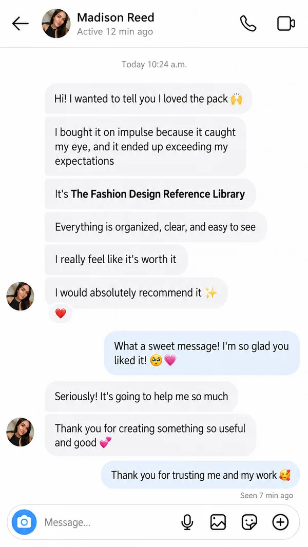 Madison's feedback about the fashion reference library